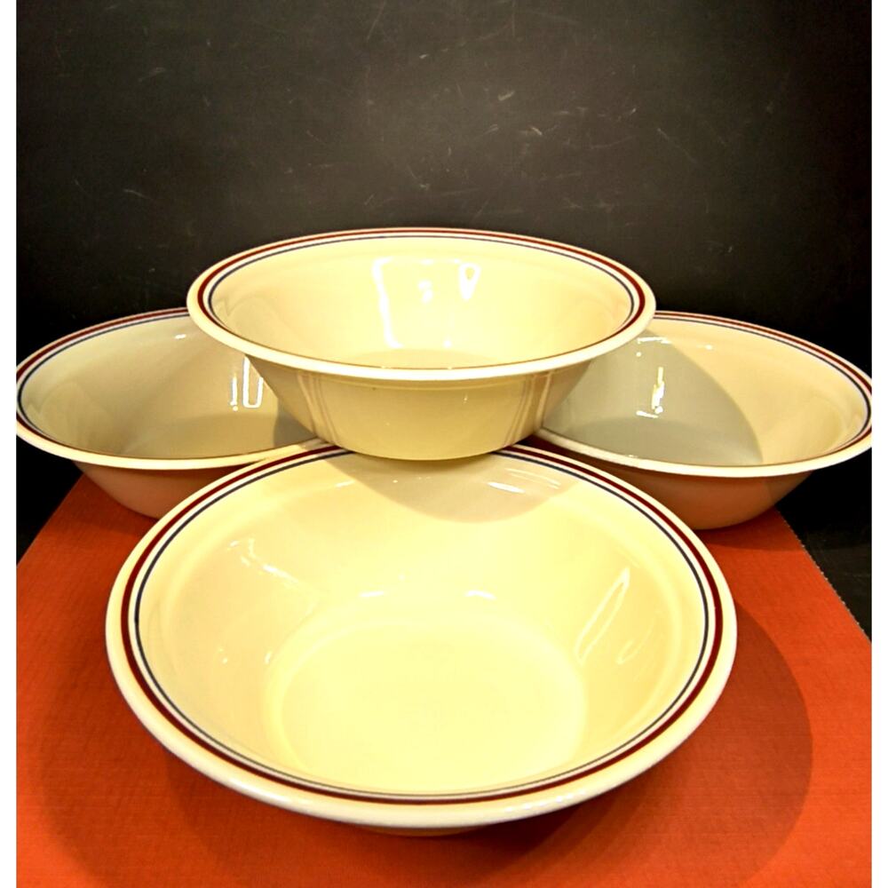 2246. Vintage Set of 4 Corelle Abundance Pattern Bowls Burgundy Blue on Cream